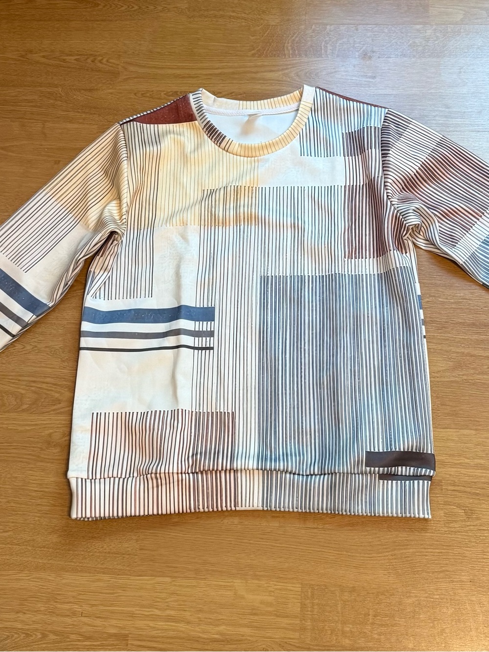 Long Sleeve Crewneck Top in Cream & Brown Stripes